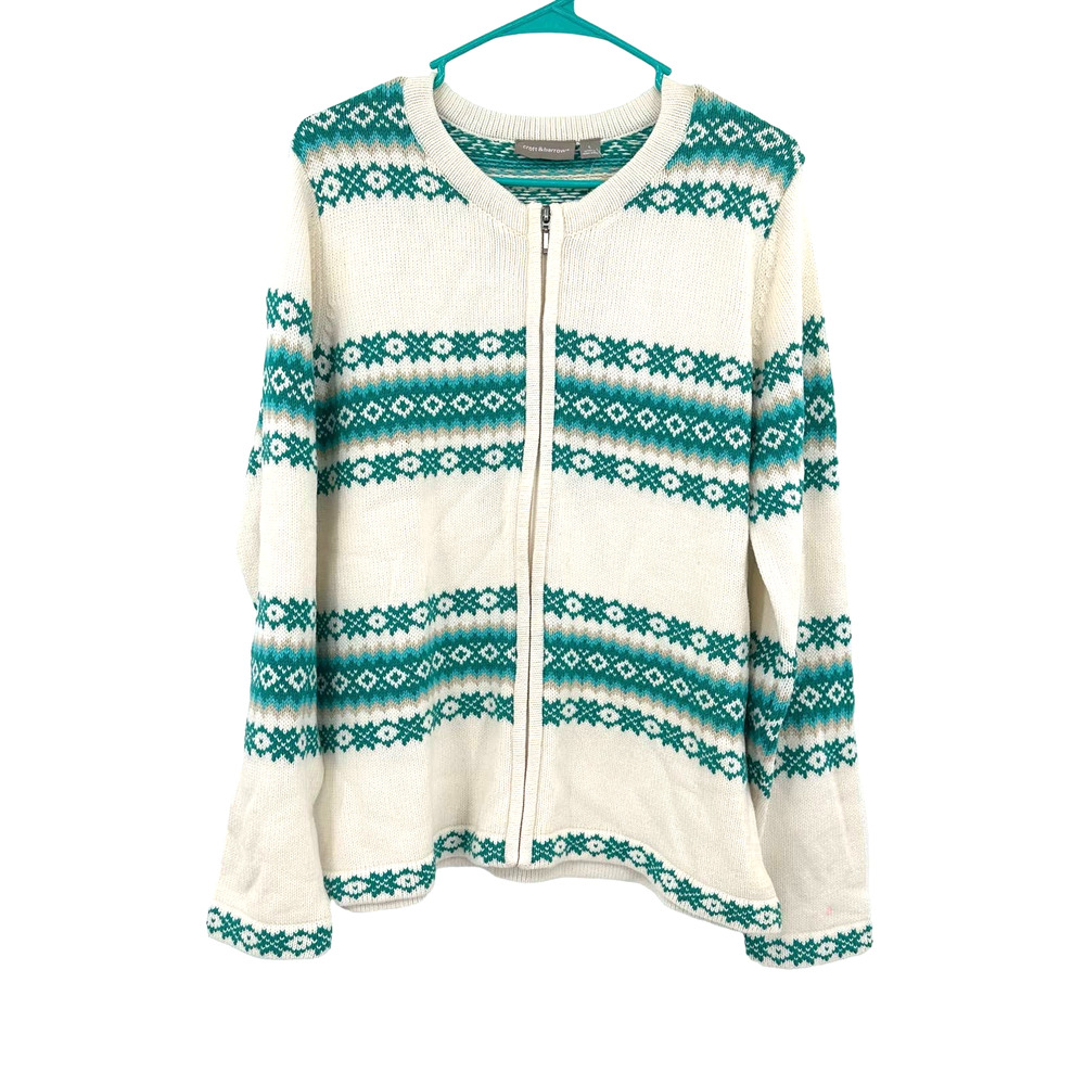 Croft & Barrow size large New with tags zip up cardigan sweater white green